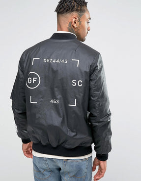 Bomber Jacket In Waxed Cotton With Print