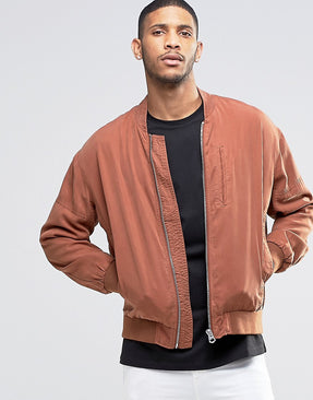 Tencel Bomber Jacket with Wash in Rust