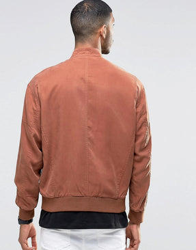 Tencel Bomber Jacket with Wash in Rust